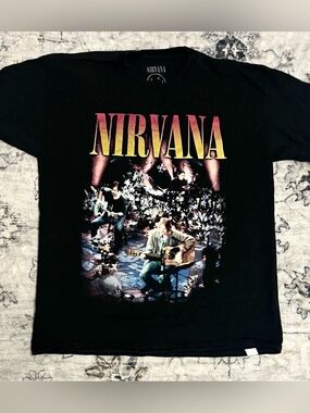 NIRVANA Black Tee with Yellow-to-Red Gradient Logo